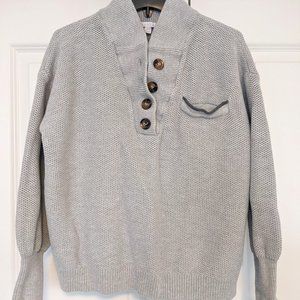 LUNYA Cozy Cotton Silk Pocket Henley Sweater in Gray Women's Size XS/S